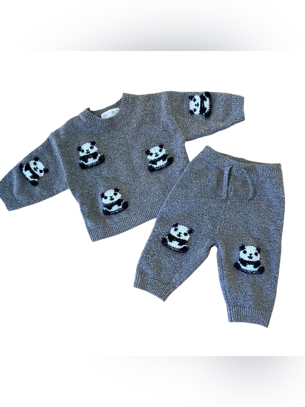 Baby Zara Super Soft Unisex Knit Panda Set Infant Size 6-9 Months